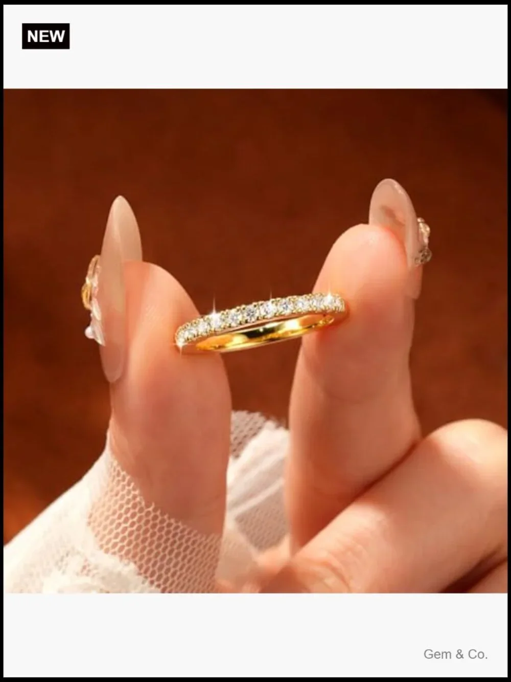 14K Gold Plated Simulated Diamond Moissanite Eternity Ring - Half Eternity